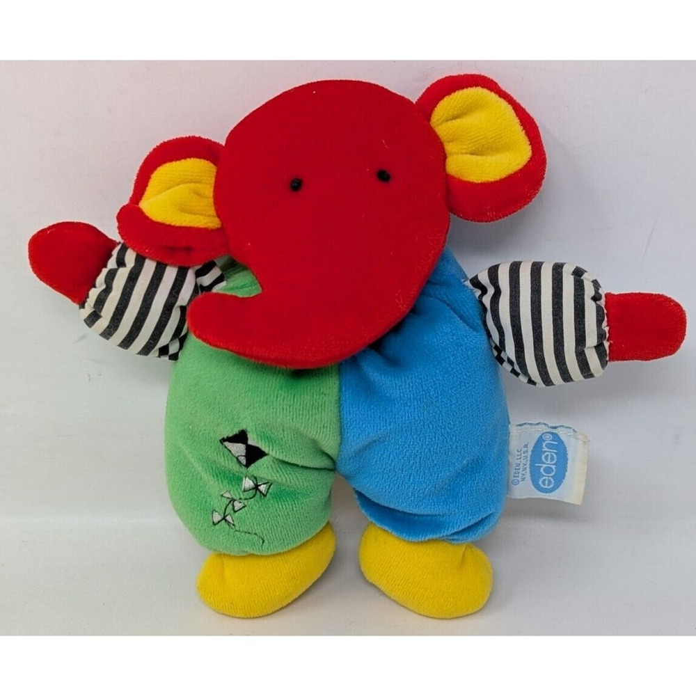 Eden Elephant Kite Plush Lovey Primary  Colors Rattle Toy 7" Vintage Stuffed 90s